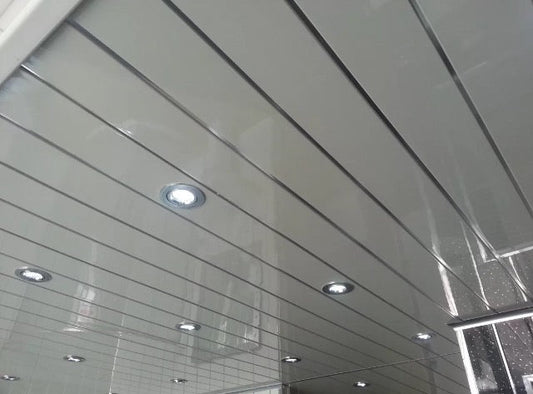 Ceiling panels white silver two strip