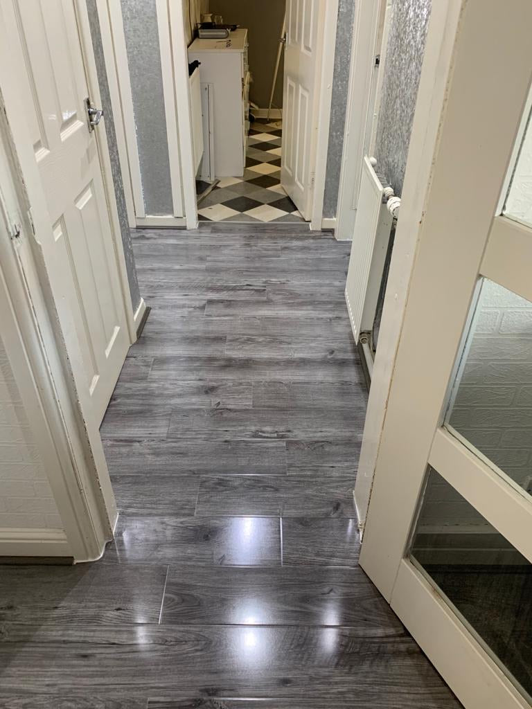 Grey gloss laminate flooring