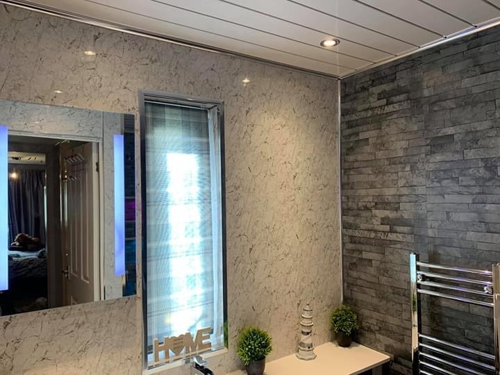 Wet wall white marble metre wide panel
